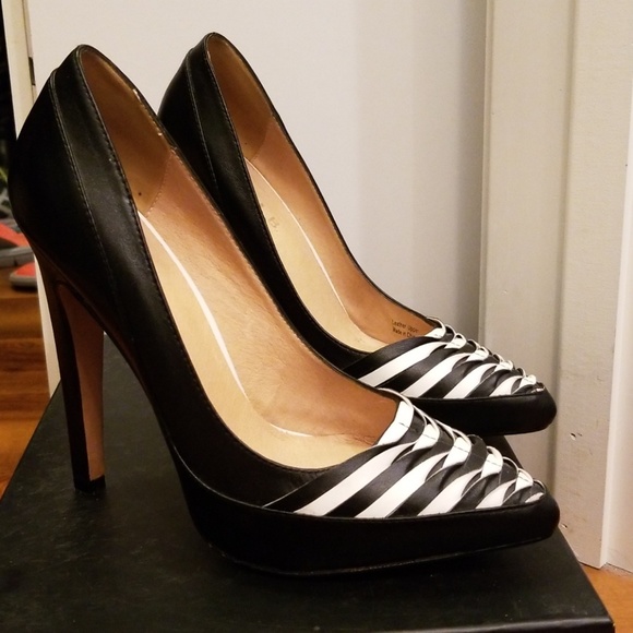 L.A.M.B. Shoes - L.A.M.B. Marisa Black and White leather heels